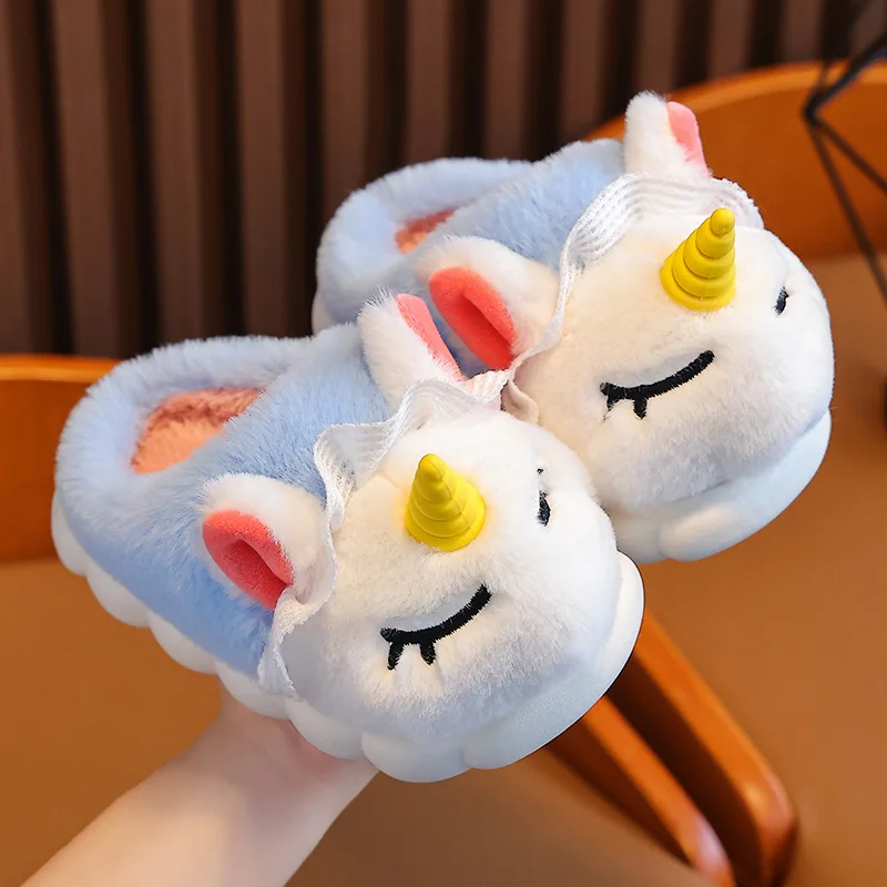 Top sale guaranteed quality novelty 3d character plush unicorn animal slippers for kids