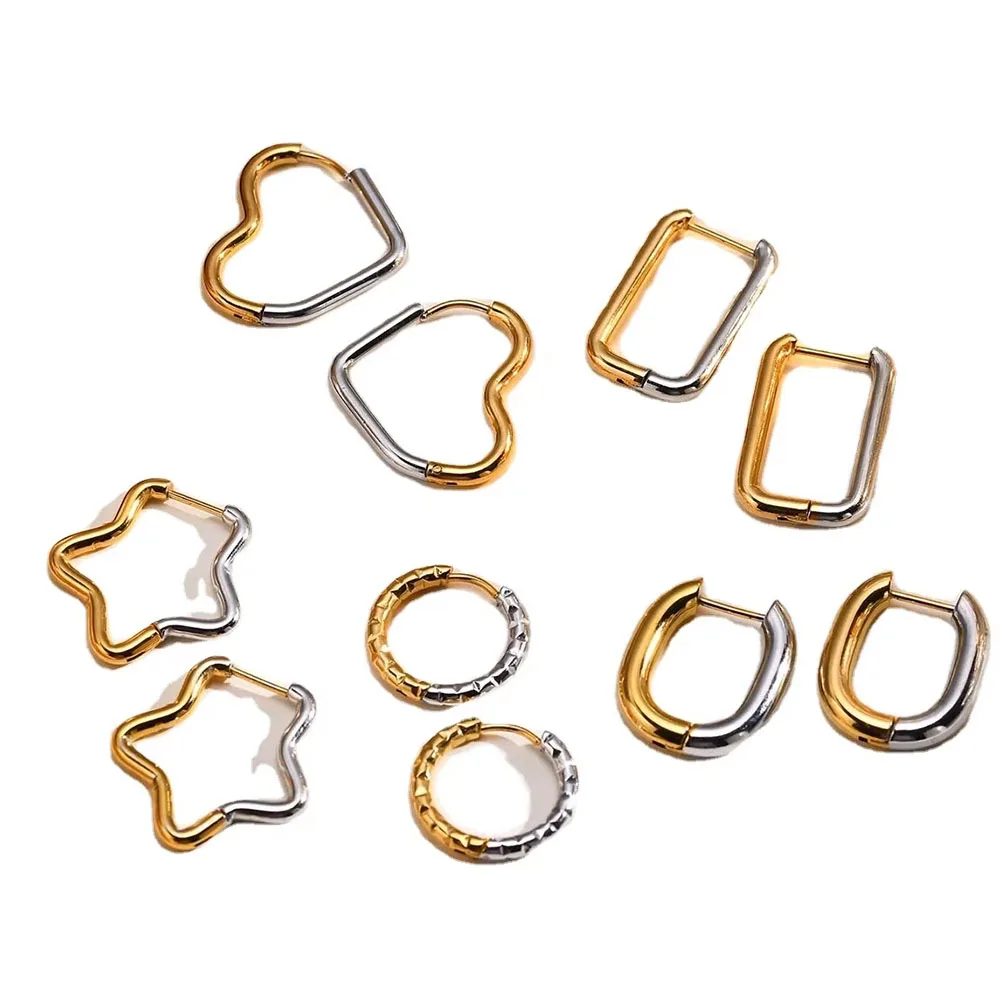 Stainless Steel Silver Gold Earrings Mixed Metal 2 Tone Polished Intertwined Huggie Hoops Water and Tarnish Resistant Earring