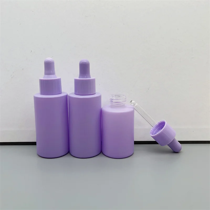 wholesale frosted clrear purple cosmetic perfume essential 1oz glass vial for  essential oil dropper bottle packaging with d