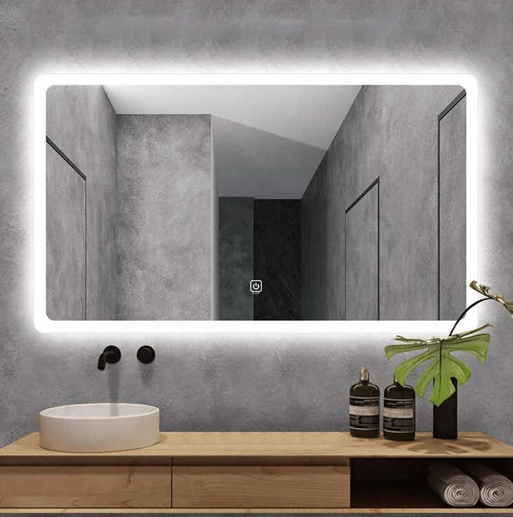 hot sale modern simple style intelligent bathroom ip66 Led mirror with time and temperature