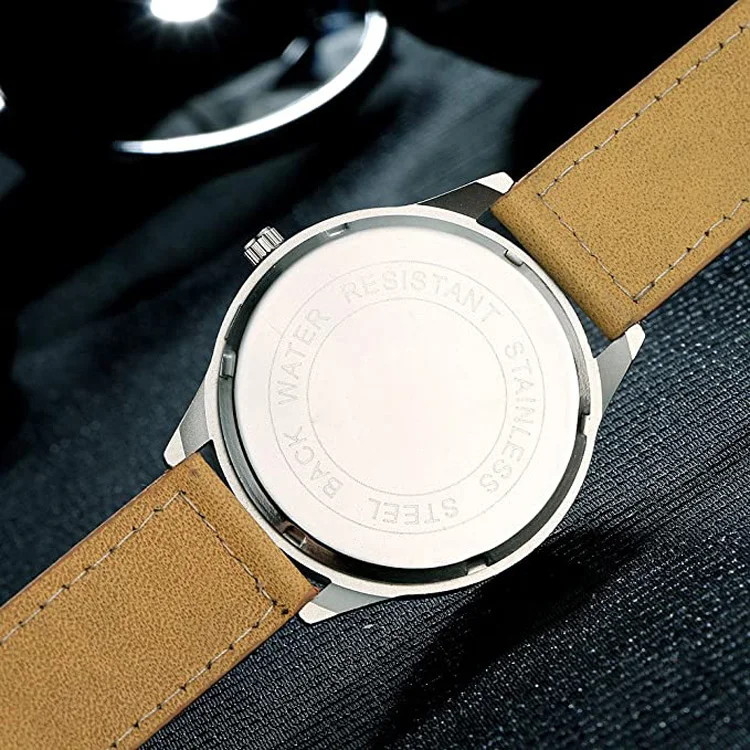 Polished Case 10 Bar Waterproof Brown Leather Strap Japan Quartz Movement Mens Cool Watches