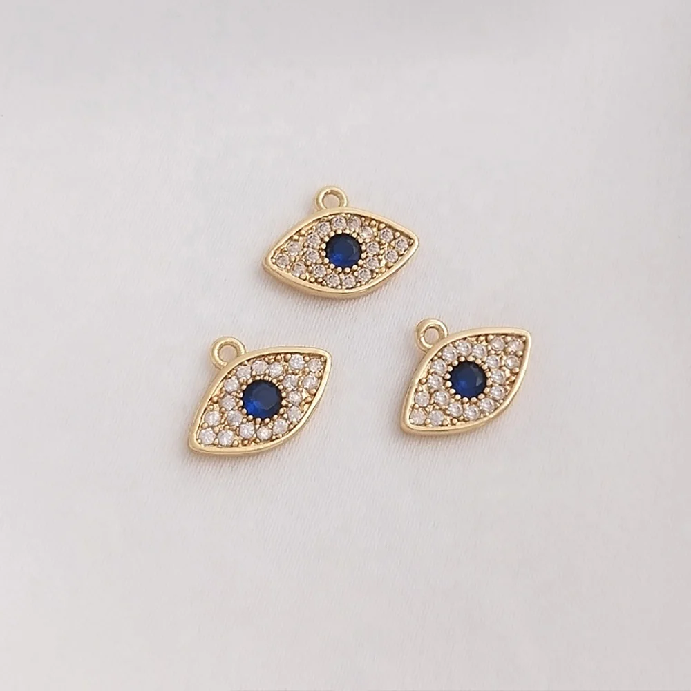 DIY Jewelry Making Fashion 14K Gold Plating Evil Eye Micro Inlay Zircon Turkey Blue Eye Charm Pendant For Earrings Necklaces