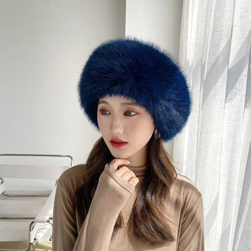 High Quality Fashion Lady warm outdoor Beret Cap European British Stylish Winter Women Rabbit Faux Fur Beret Hat