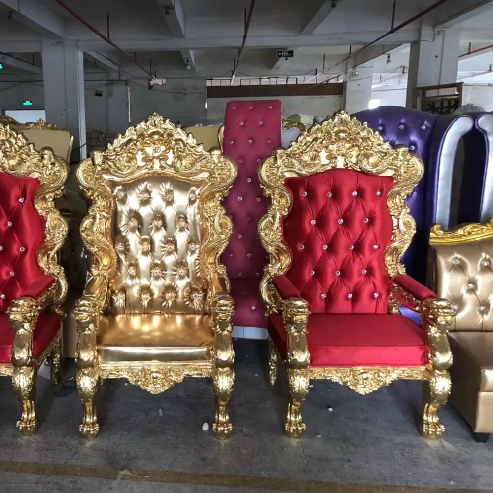 wholesale luxury event decoration use solid wood frame cheap carved high back king throne chairs