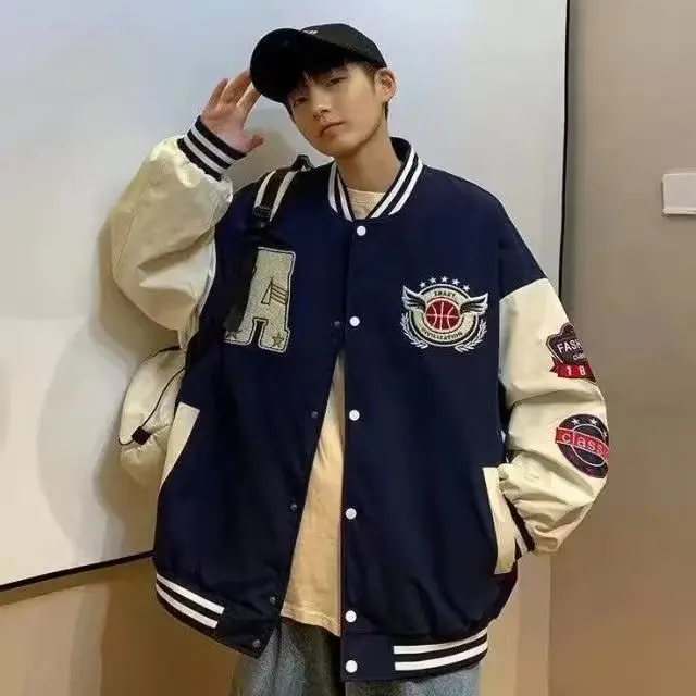 Custom logo baseball loose casual varsity sport jersey jacket green blue baseball jacket for men