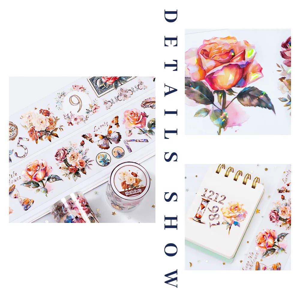 Custom Clear PET Transparent Washi Tape Flower Butterfly High Quality Decorative Sticker PET Tape Roll for Journal