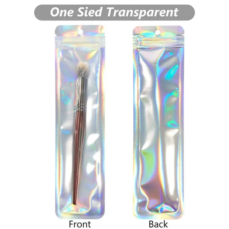 Hot sale Custom Resealable Cosmetic Clear Packaging Pouch Zipper Plastic Holographic Makeup Bag