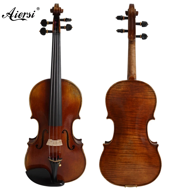 Factory price 100% handmade professional antique yellow brown violin with natural flamed maple
