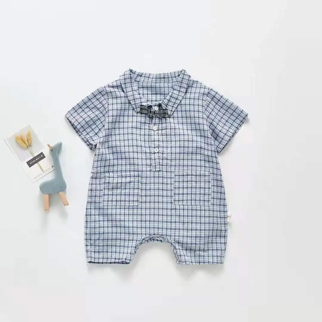
2021 summer male treasure handsome check lapel romper 