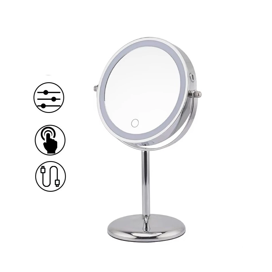 Best Quality Chrome Double Sides Makeup Mirror Magnification Desktop Cosmetic Mirror With Led Light