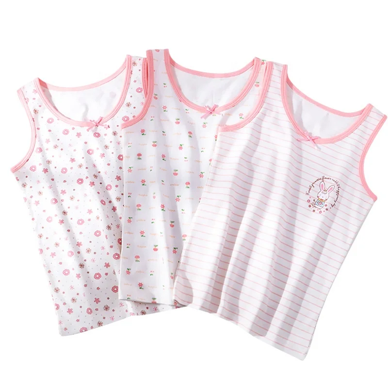 2022 Summer Babygirl Singlet Children Vest Soft Stretch Cotton Lovely Pattern Girls Tank Top 3pcs Per Set