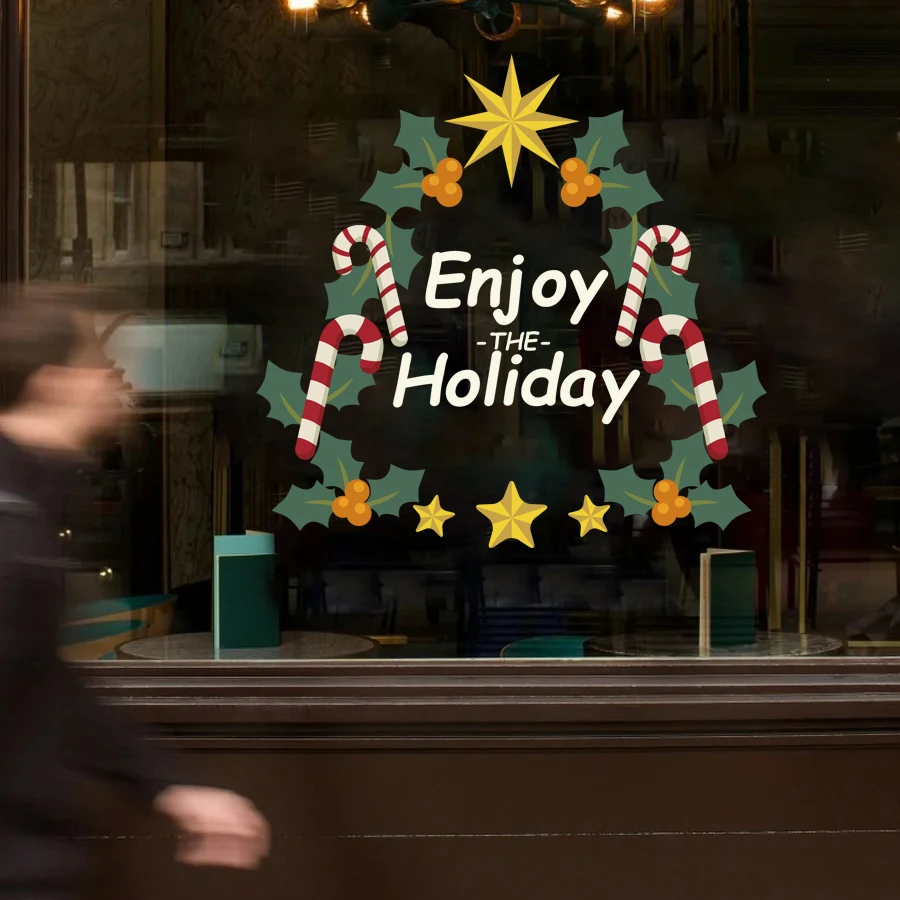 Custom Christmas Vinyl Decal Sticker UV Printed Removable Static Cling Glass Gel Art Glass Wall Window Decal