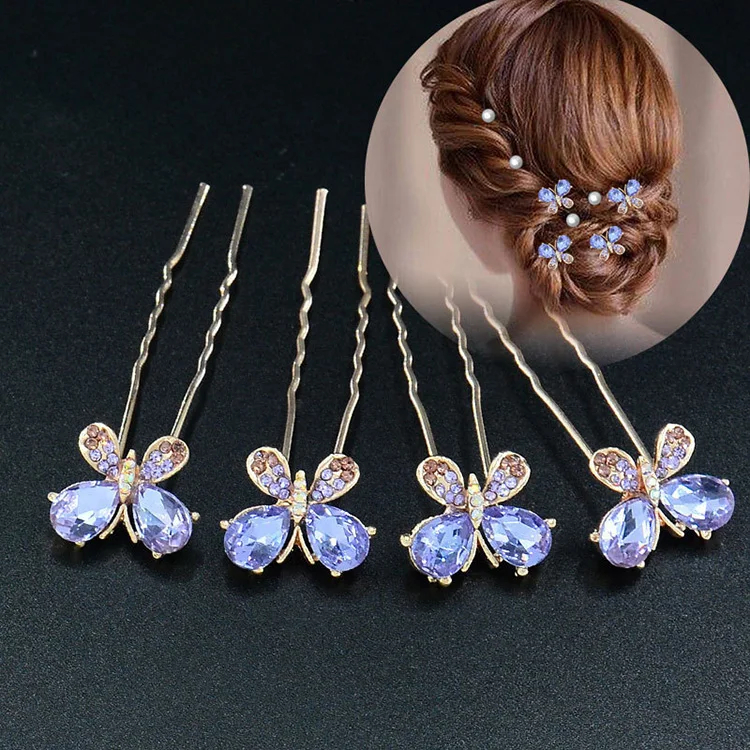4PCS-SET   rhinestone U hairpins  Wedding Hair Accessories  rhinestone hair clips  Bridal Jewelry