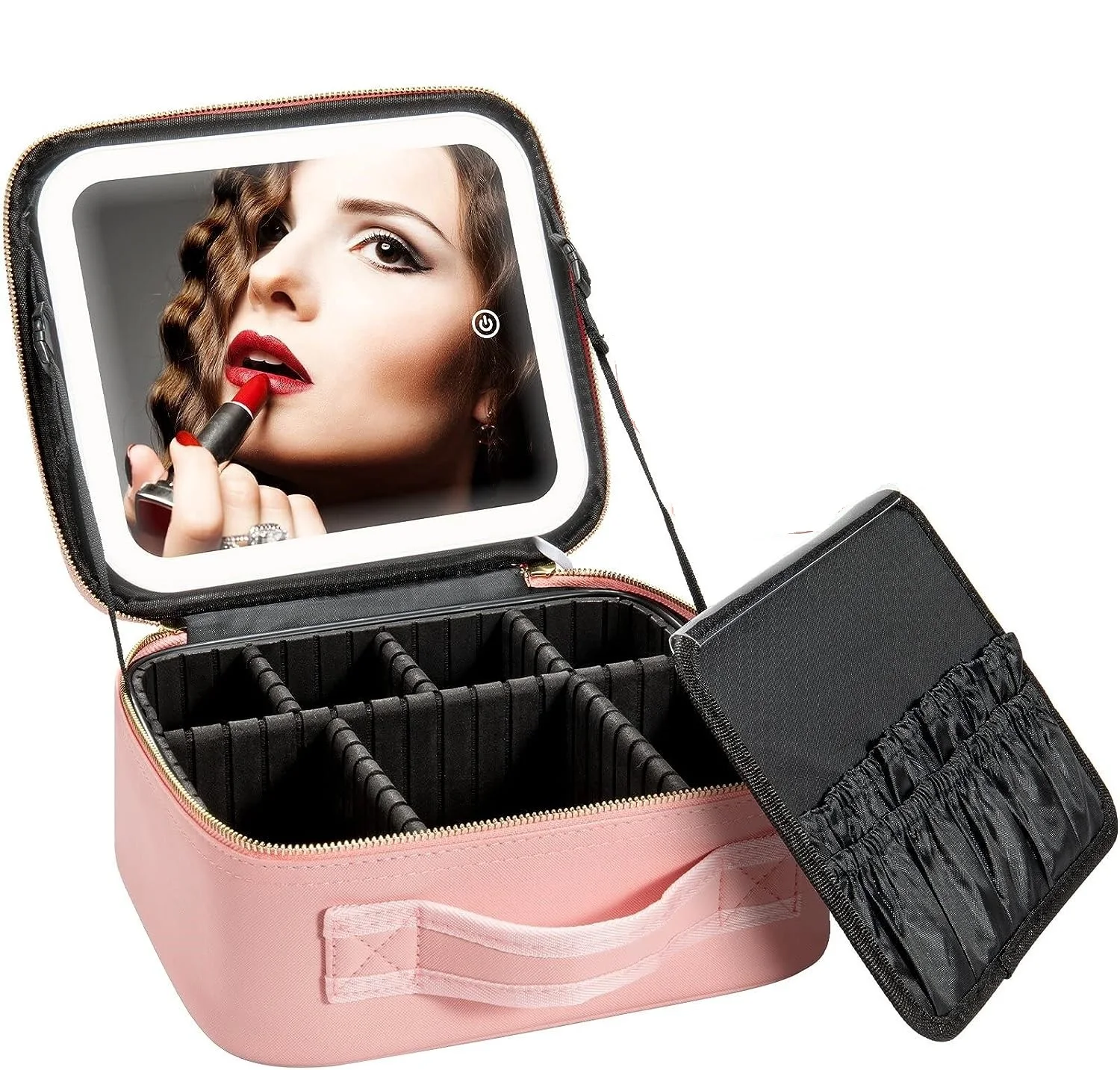 Three Colors Light Custom Travel Portable Makeup Case Vanity Cosmetic Box Mirror Makeup Bag With Led Light