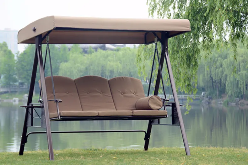 China manufacture outdoor courtyard luxury iron three person canopy patio swing chair