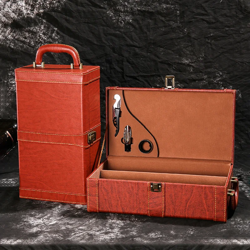 wine bottle gift box faux leather red wine packing box two pack wine box