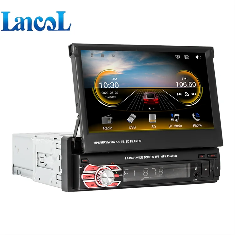 Lancol 7 Inch Automatic Telescopic with Carplay Single Din Touch Screen Car Dvd Player Mp5 Aux Stereo Auto Radio