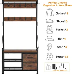 Coat Rack, Hall Tree with Shoe Bench for Entryway, 3-in-1 Shoe Rack  for home Freestanding Accent Furniture