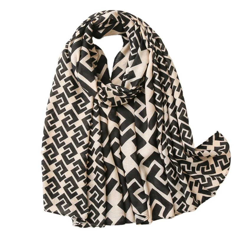 Ready to ship fashion ladies words printed shawl top sale cotton linen women brand designer print scarves