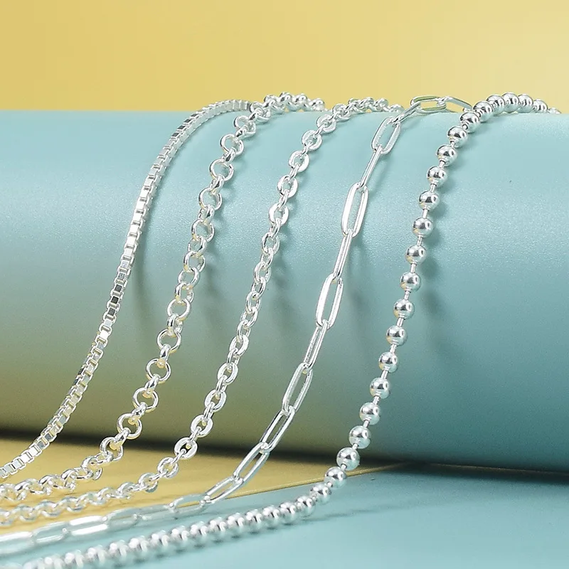 Genuine High quality bulk italian chain jewelry necklace 925 sterling silver 18k gold plated thin box chains for women