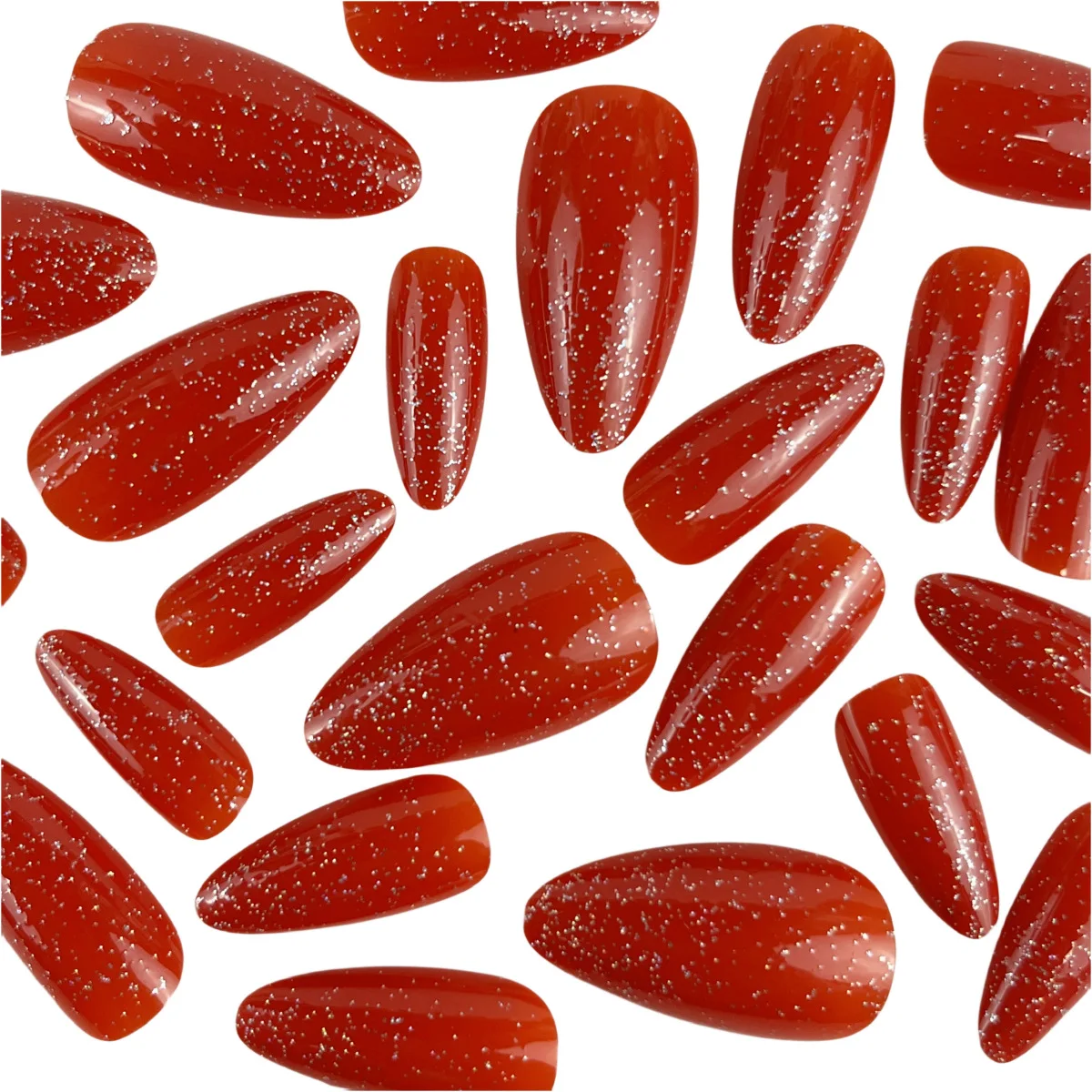 Medium Length Sparkling Glitter Red  Almond Shaped Press On Nails 24PCS Wholesale