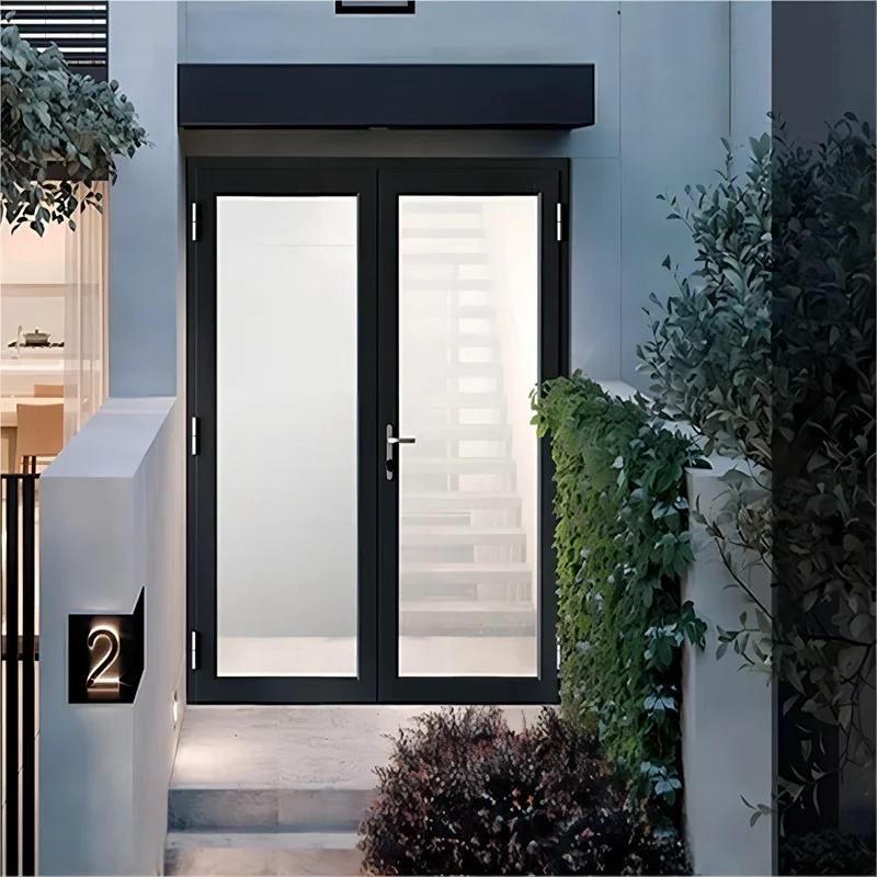 Exterior Balcony Door with Window Optional Privacy Tempered Glass Aluminum Entrance French Hinged Swing Door