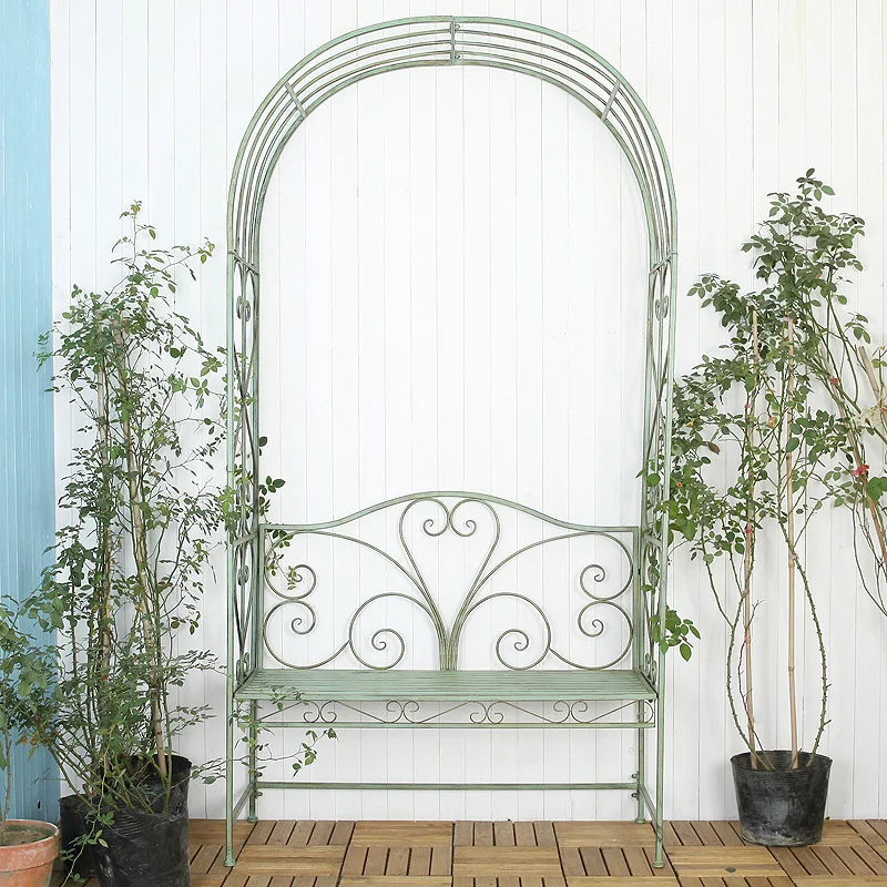 Wholesale Decorative leisure wrought iron metal patio garden arch bench