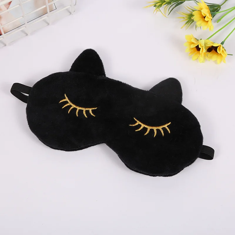 Cute cartoon embroidery cat eye mask office lunch break sleep protection eye mask plush comfortable shading eye mask