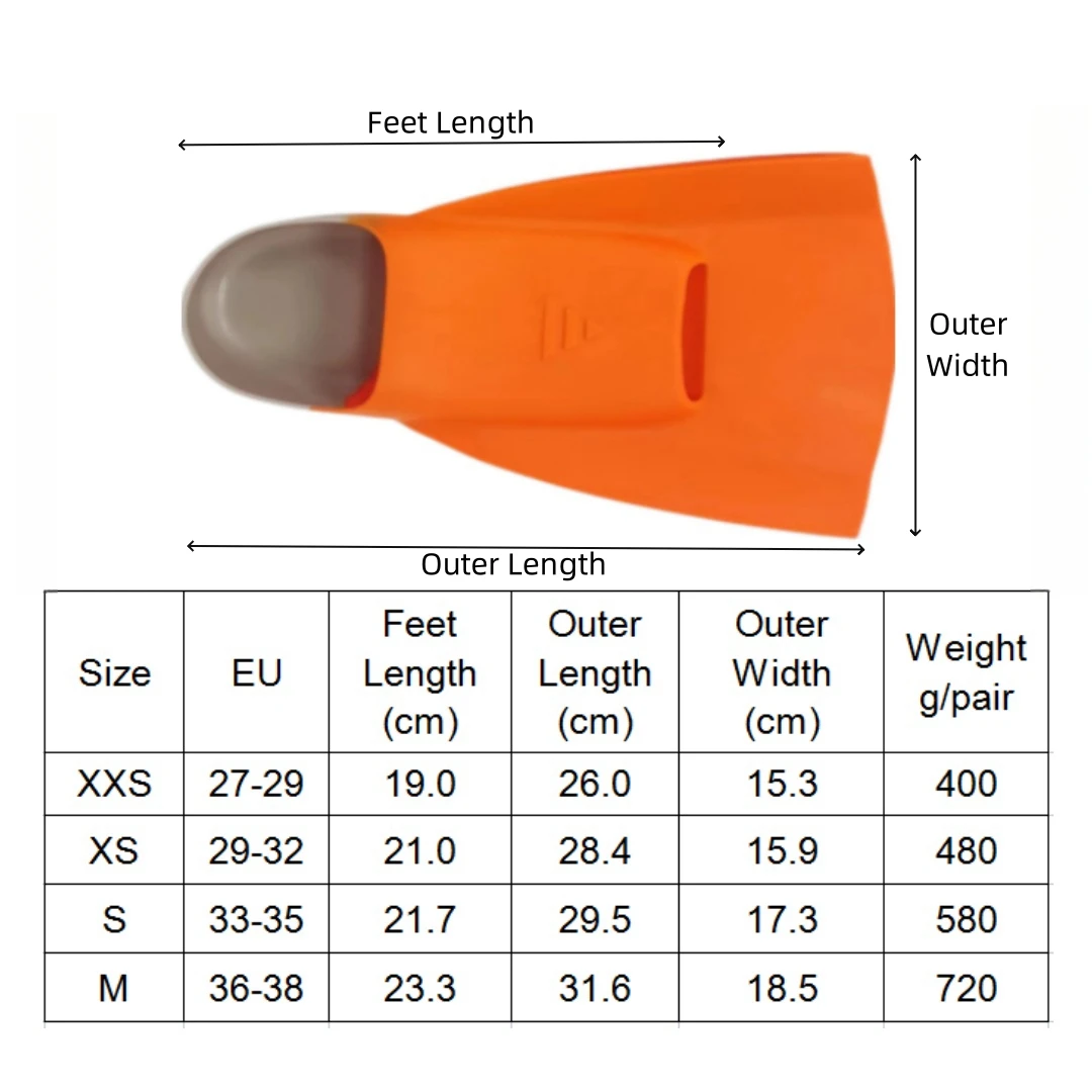 Orange M Kids Swim Fins Short Youth Flippers Swimming Training Fins for Children Beginner Lap Swimming Pool Snorkeling