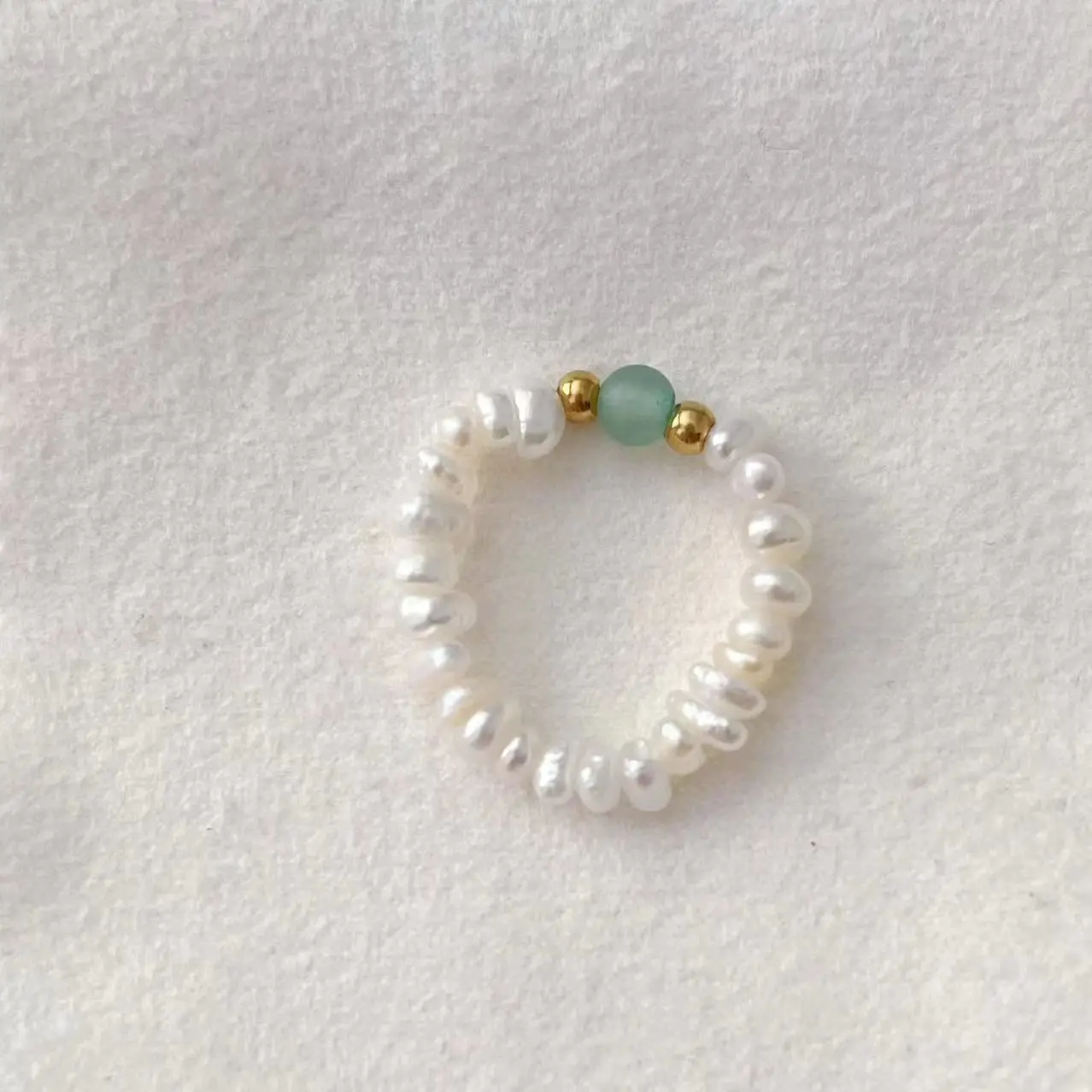 Baroque Beaded Rings Natural Freshwater Pearl Spring Ring Aventurine Vintage Minimalist Jewelry Elastic Ring