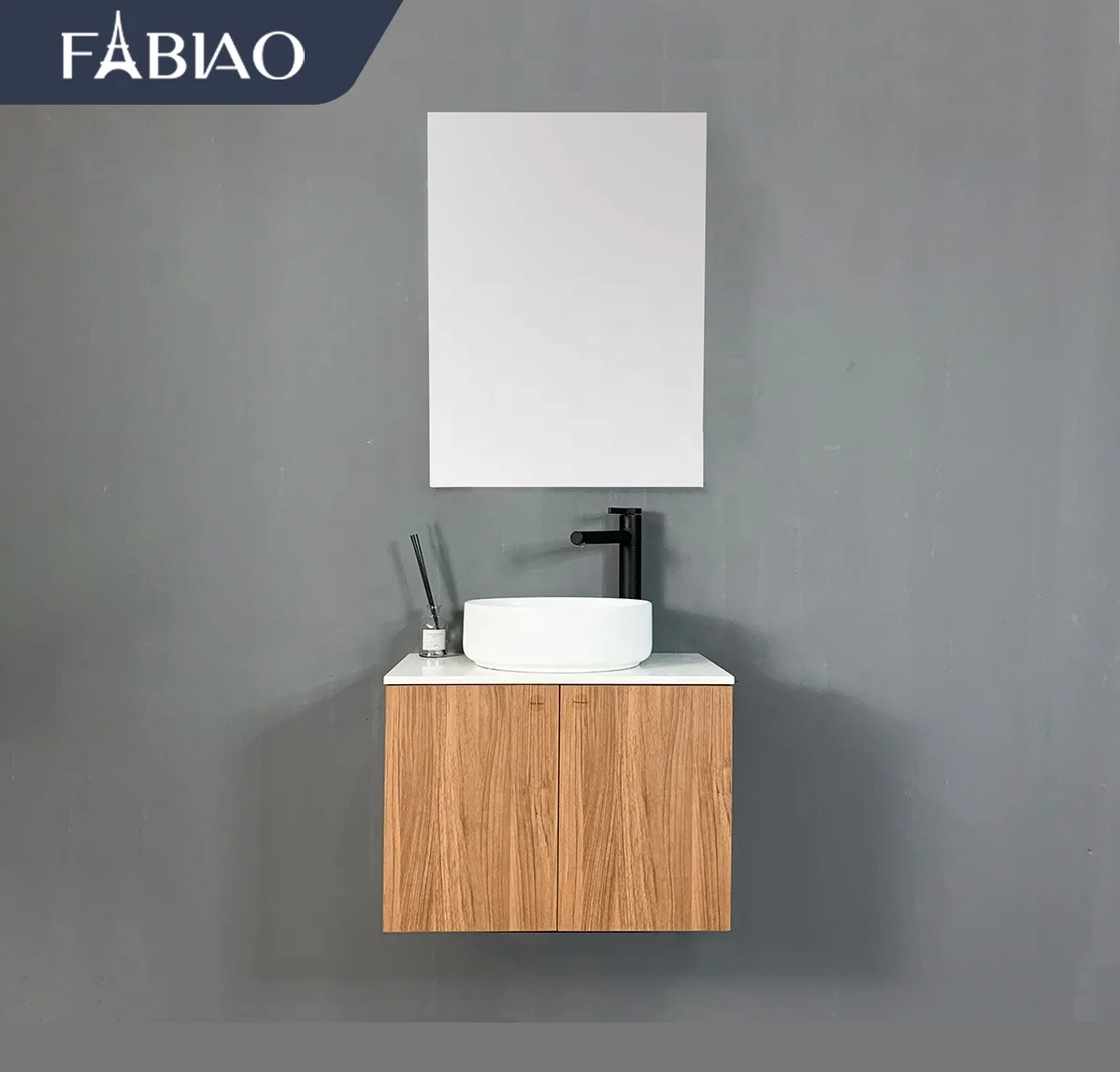 New Product Modern Simple Wall Mounted PVC Bathroom Vanity Cabinets With White Round Sink