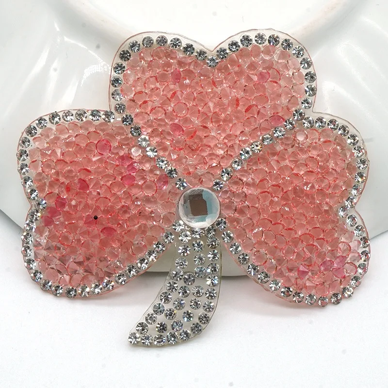 Wholesale Fashion Dress DIY Accessory Iron On Patch Hot Melt Black And Clear Crystal Rhinestone Flower Applique Patch