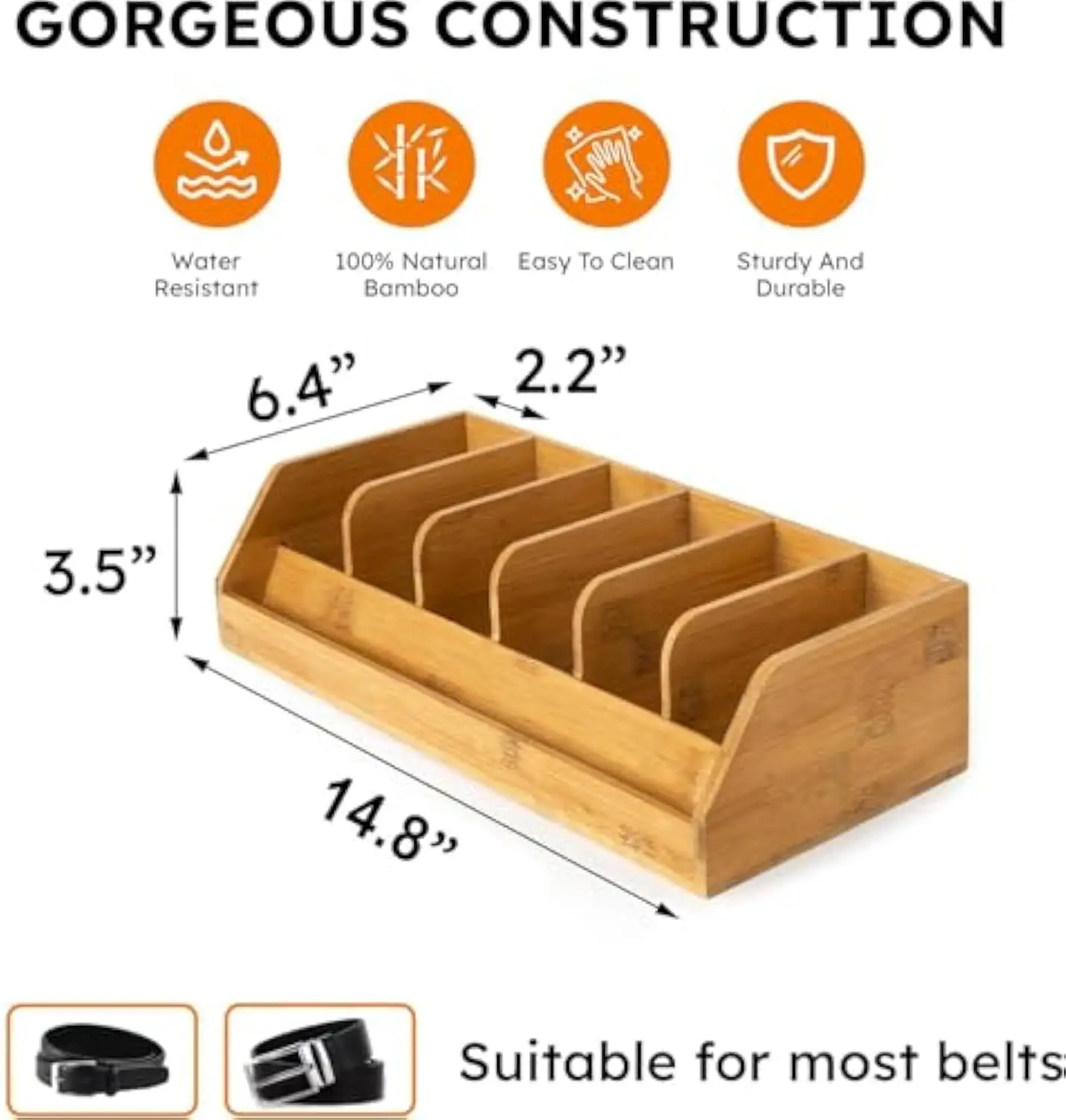 Bamboo Belt Organizer For Drawer Belt Buckle Display Case Belt Holder For Closet