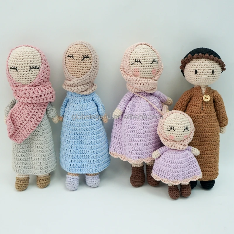 Muslin Dress Doll Summer  Plush Dolls Crochet Amigurumi Stuffed Handmade Cotton Hijab Doll