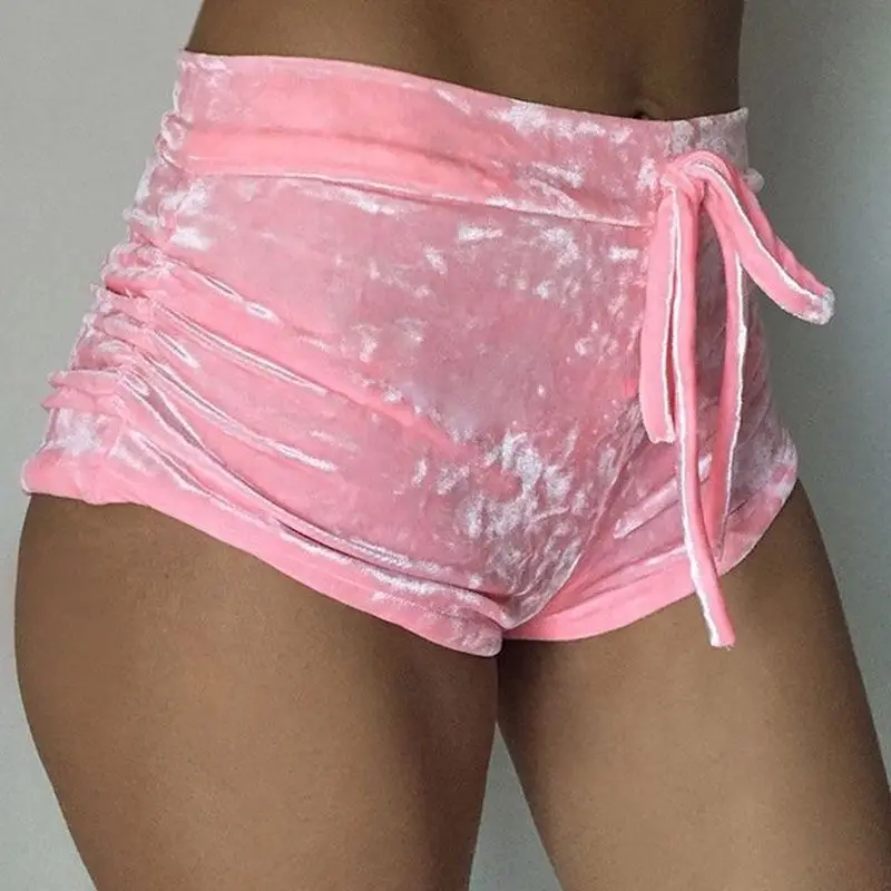 Pretty Little Thing Womens Ladies Pink Crushed Velvet Runner Shorts Hot Casual Women Drawstring Shorts