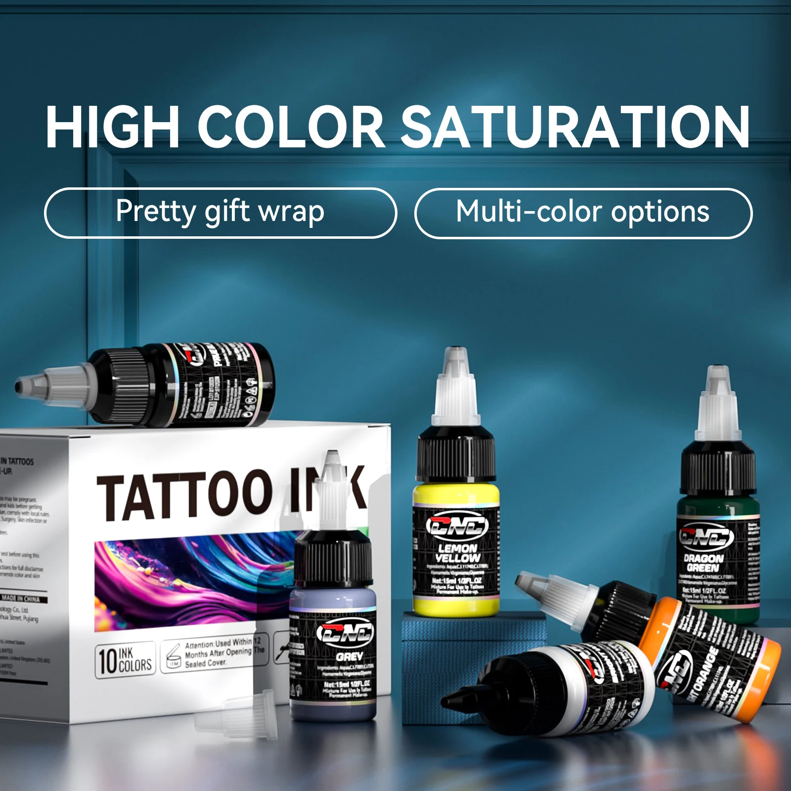 2025 CNC Multi Color 15ML 1/2 OZ Tattoo Ink Precision Tip Bottle 10 PCS Package for Professional Tattoo Artist or Amateur