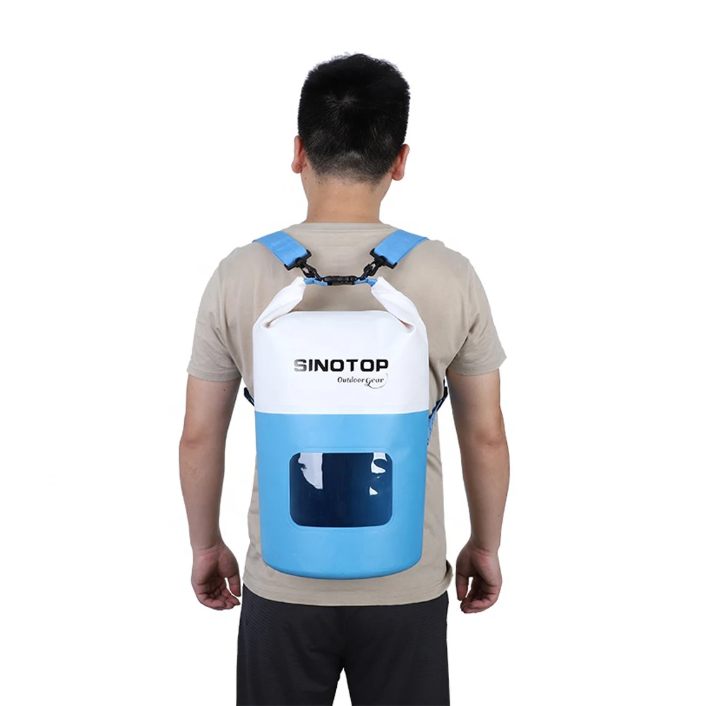2022 Custom logo oem 20L wet double shoulders clear outdoor Camping Floating backpack waterproof dry bag with perspective window