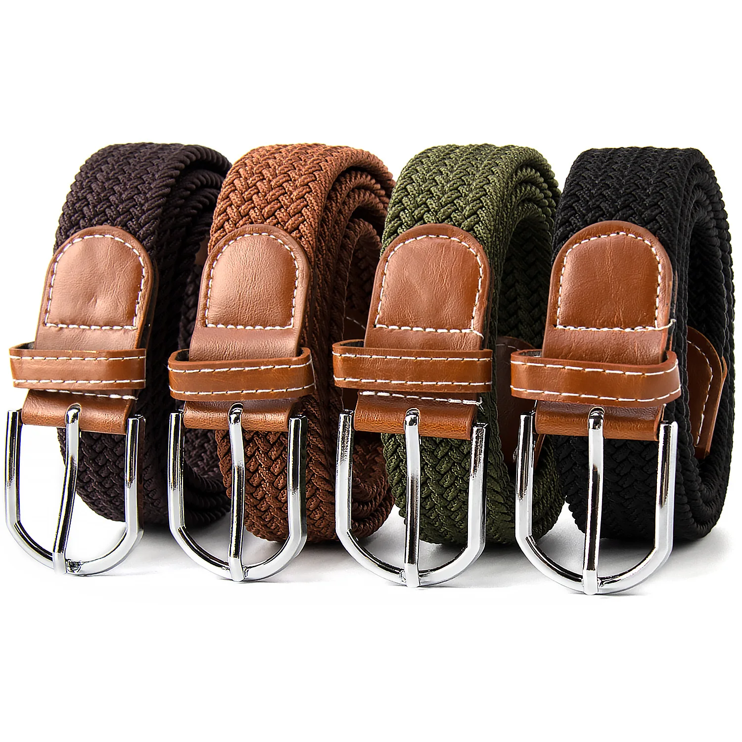 Custom Multi-color  Unisex Men Casual Knitted Fabric Woven Braided Elastic Stretch Belt For Women Jeans