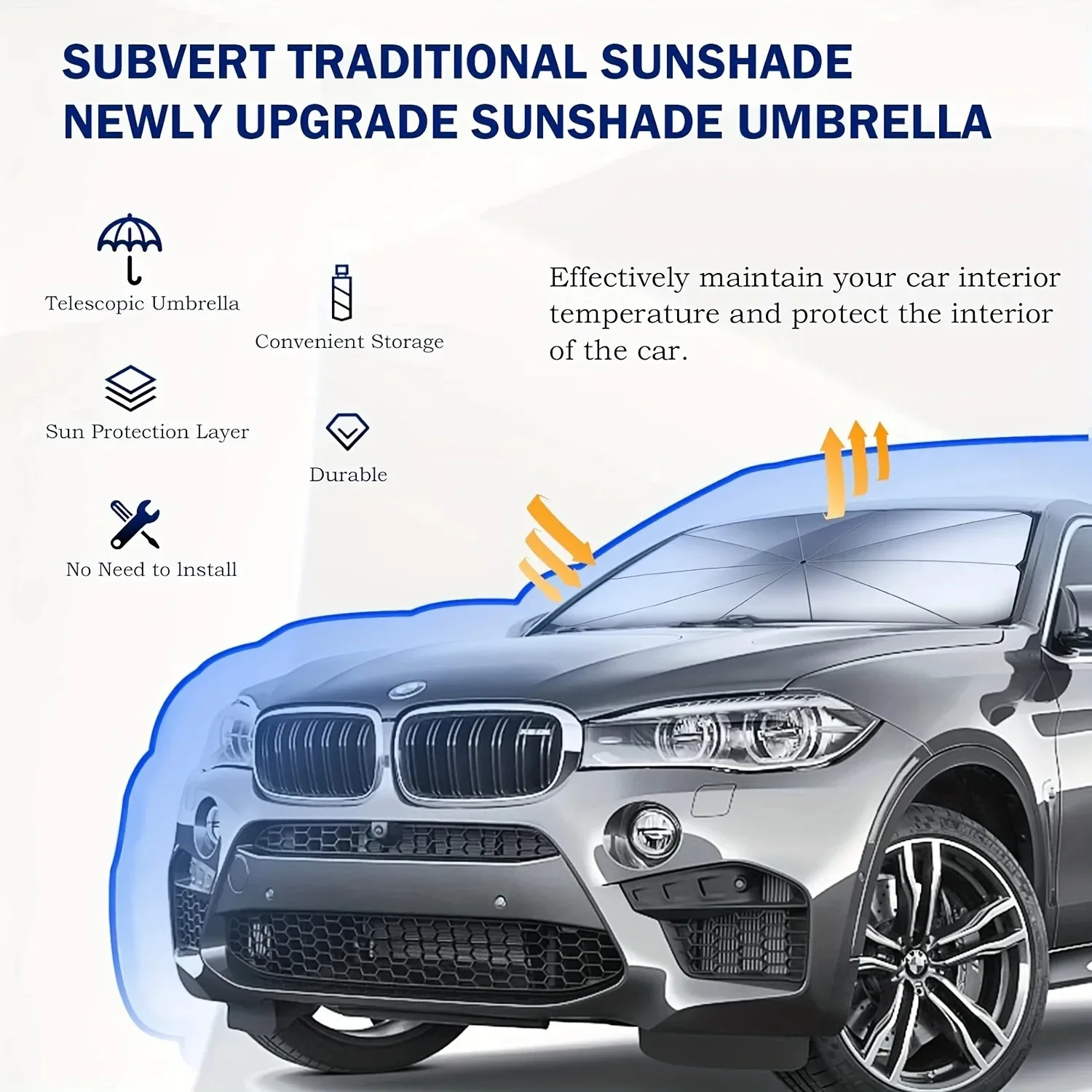 Car sunshade umbrella front windshield sunshade curtain umbrella handle foldable sunscreen high temperature resistant sunshade