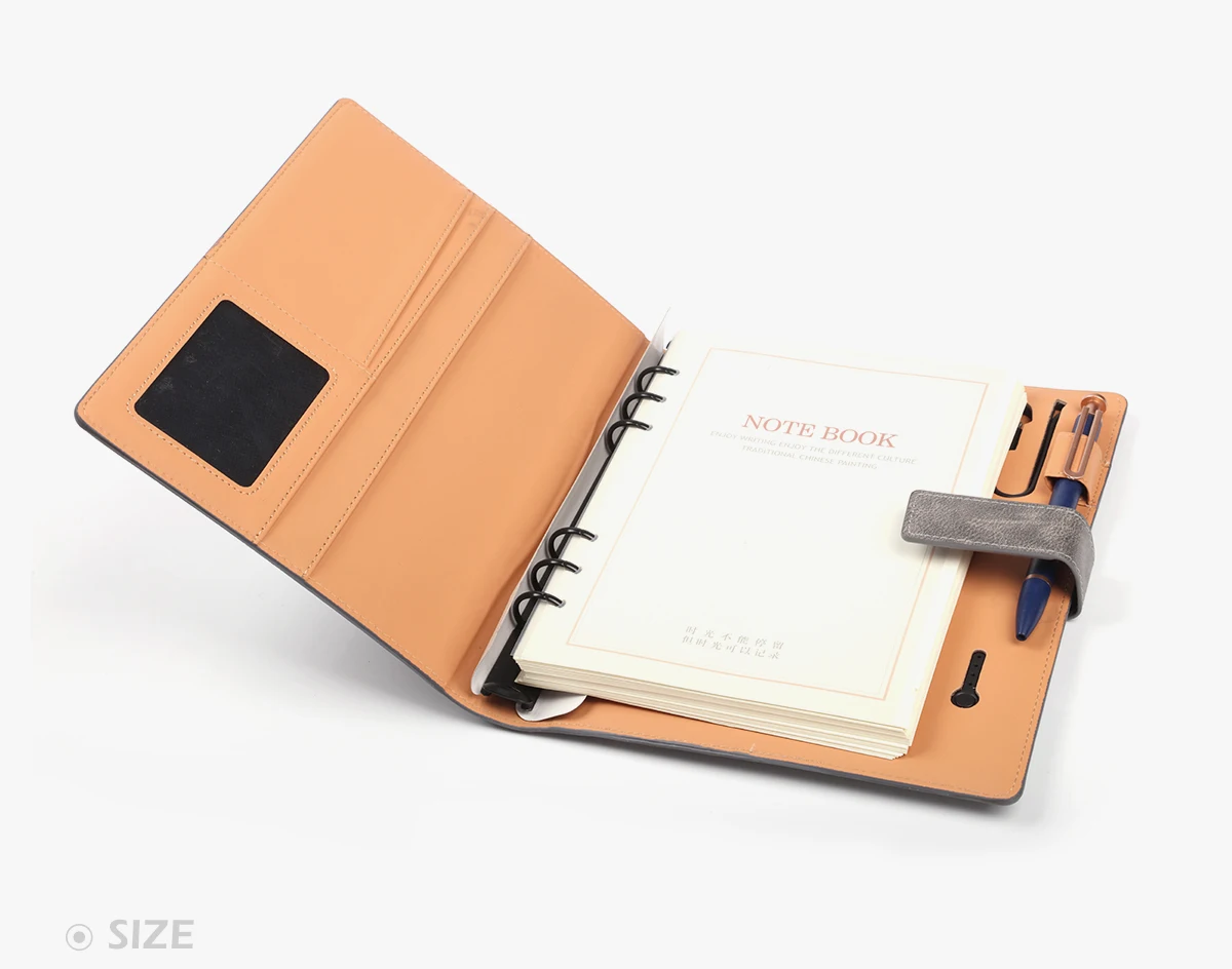 spiral custom hardcover diary planner journal travel PU leather note book with power bank