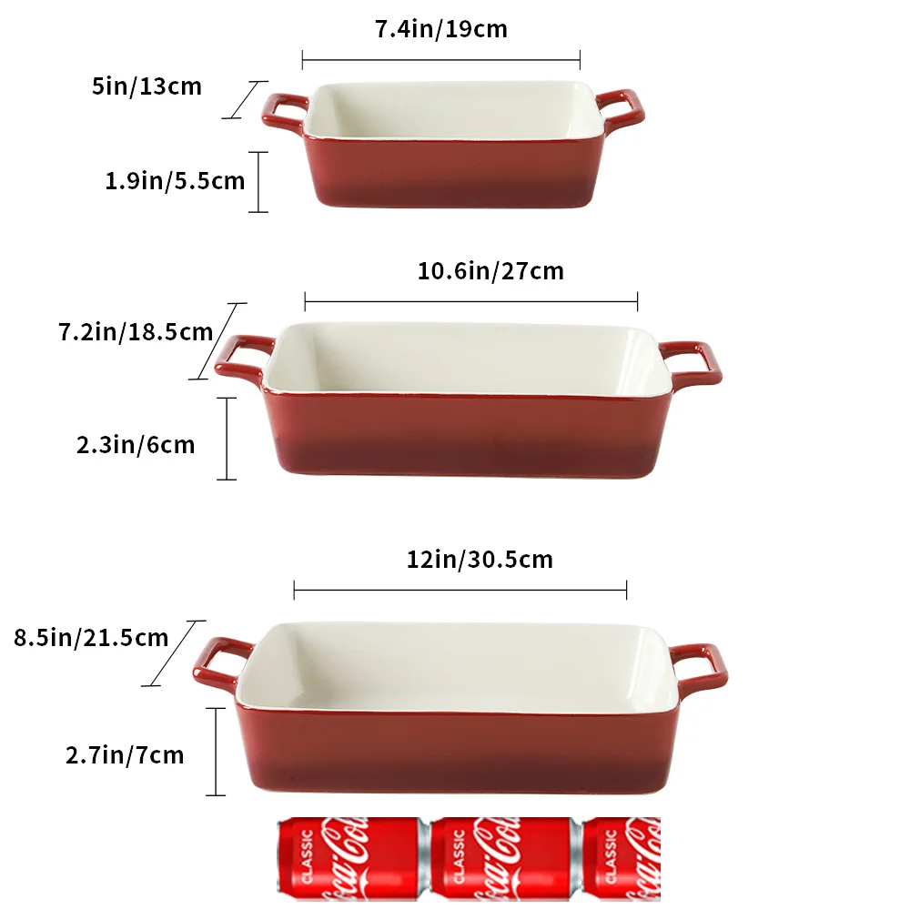 Rectangle Ceramic Baking Dish Set of 3 Oven Casserole Stoneware Bakeware Set Porcelain Large Lasagna Baking Dishes & Pans Set