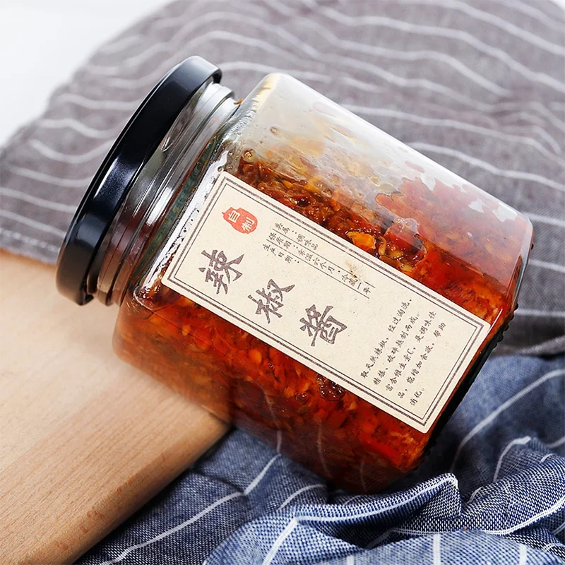 Wholesale Transparent Hexagon Glass Jar  Glass Honey Jam Jar with Metal Lid