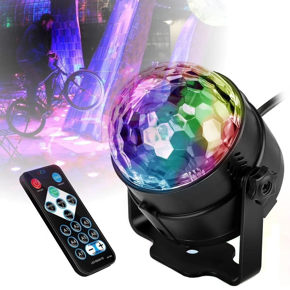  RGB-светодиод 3 Вт для домашней вечеринки Рождества таймер сценические эффекты освещение звуковая активация Вращающийся Диско-Шар диджея