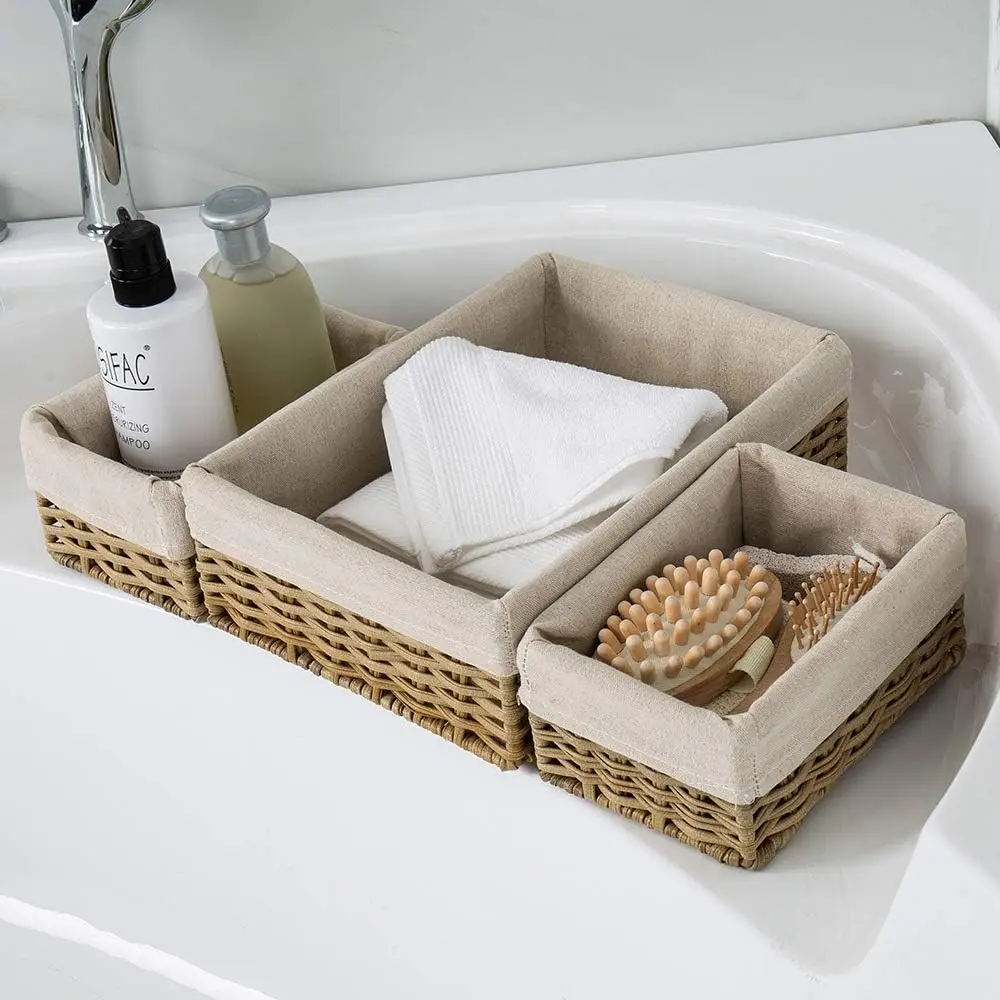 Set of 3 Handmade Decorative Home Storage Basket Wicker Baskets for Organizing Shelf Baskets with lid