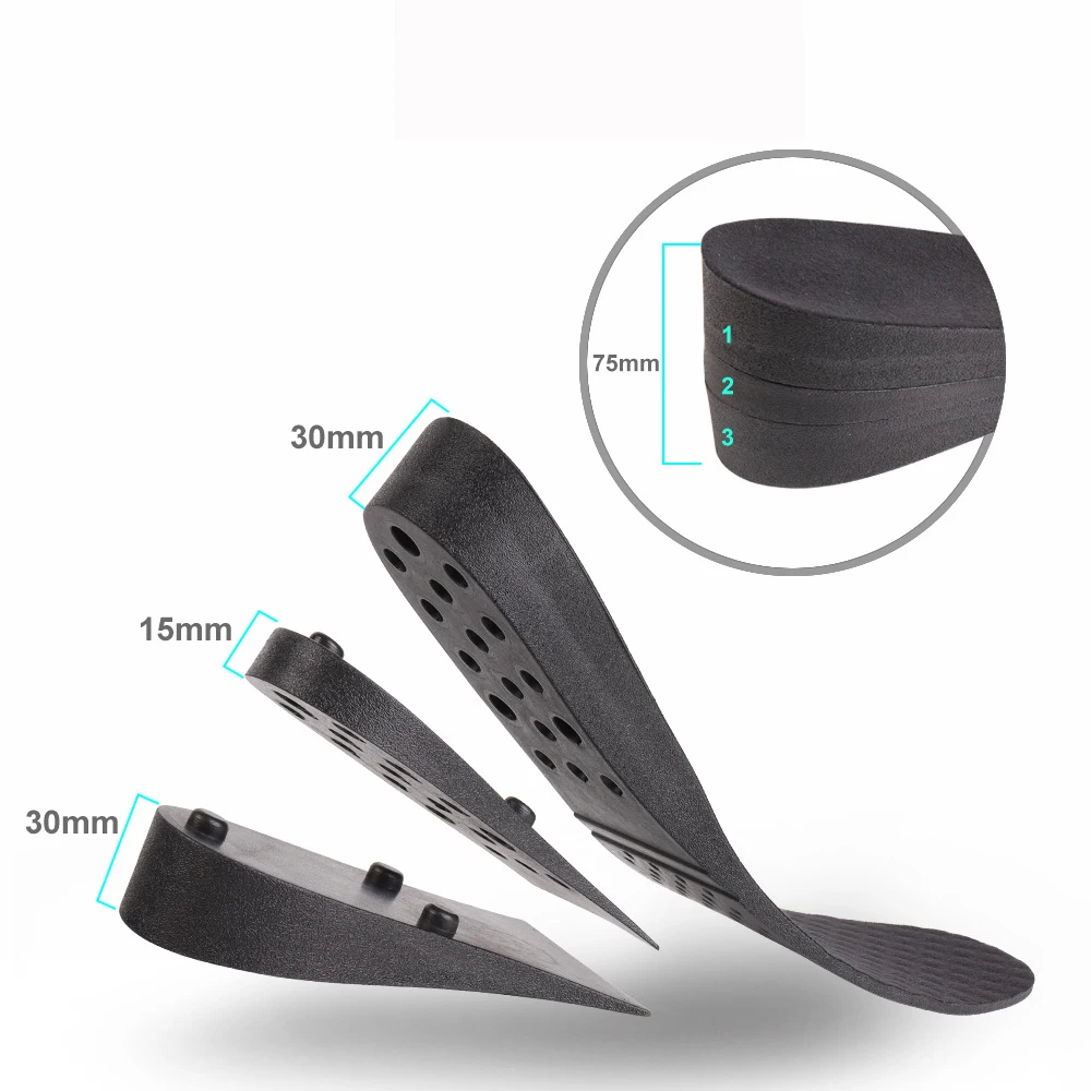 3 Layers 7.5CM PU Foam Adjustable Height Increase Insole Air cushion Shoe Lifts shock absorption heel Elevator Shoes Insole