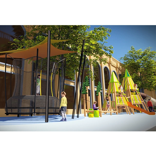 COWBOY Preschool Outdoor Design Children Playground Wooden Custom Playground Slides Climbing Nets For Kids