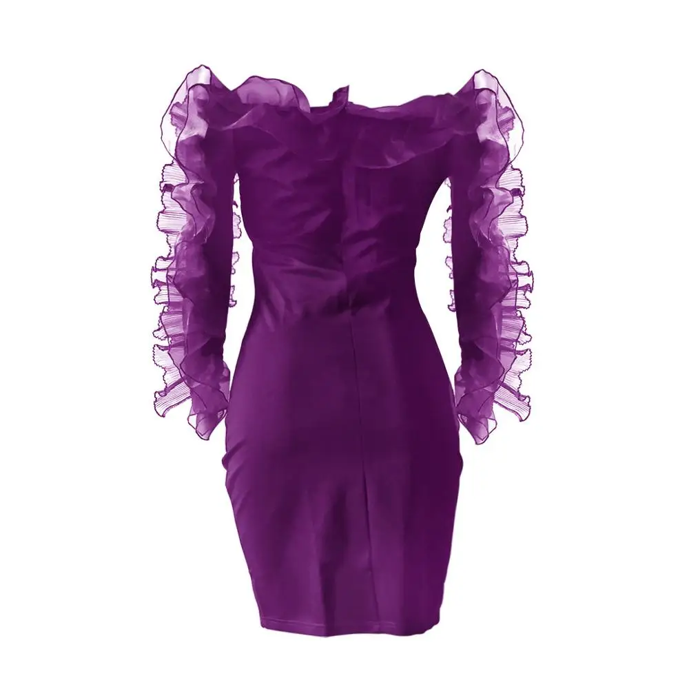 Sexy Mini Off Shoulder Bodycon Chic Ruffles Patchwork Lady Club Dress