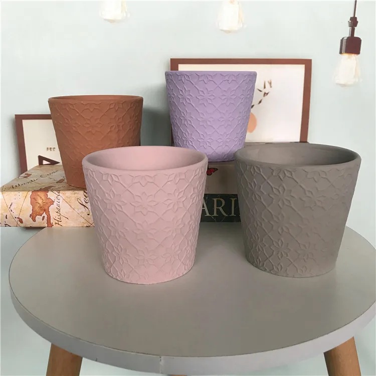 Green plants succulent flowers red pottery ground potted plants embossed patterns balcony breathable coarse pottery