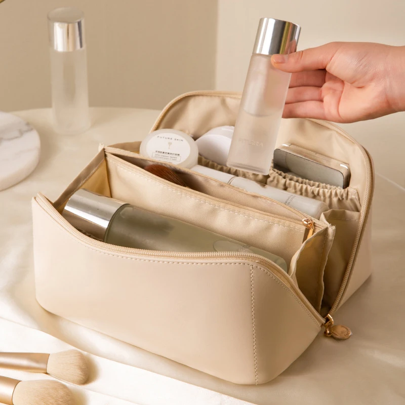 Custom PU Leather Cosmetic Bag Spacious Makeup Organizer Square Pillow Cosmetic Bag Travel Storage Toilet Wash Bag With Zipper