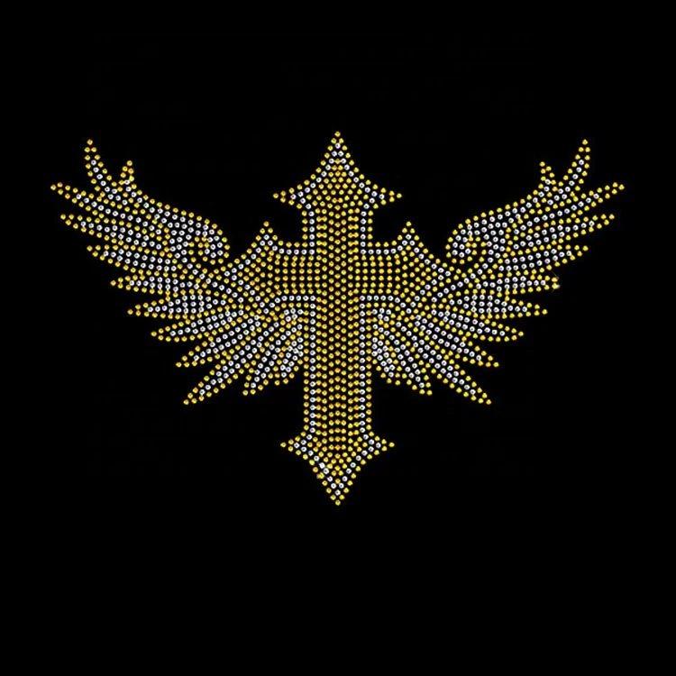 wholesale custom skull cross wing rhinestone design iron on sword rhinestone heat transfer
